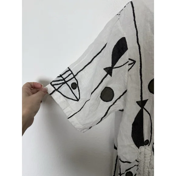 Vasna 100% Linen Fish Print Dress Plus Sz 1X Pockets Lagenlook Coastal Beach Art - Picture 9 of 10